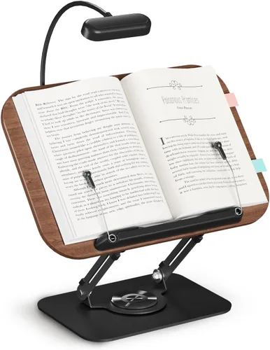 Vista 10 de SupeDesk Soporte de Libros para Lectura, Soporte de Libros Ajustable con Bases Giratorias de 360°, Diseños Plegables y Clips Elásticos, Soporte