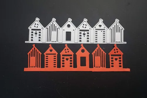 Vista 3 de Metal A Row of Houses - Troqueles de corte de pueblo, troquelados de hierba molida para plantillas en relieve para tarjetas de álbumes de recortes
