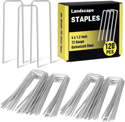 Vista 16 de Paquete de 240 grapas de paisaje de 15 cm, estacas de jardín galvanizadas para carpas, estacas resistentes calibre 11, alfileres de tela