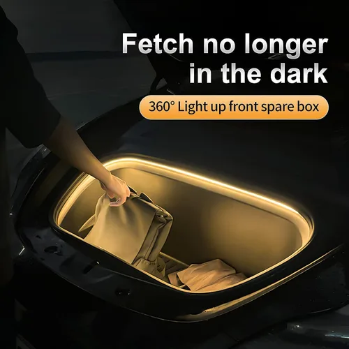 Vista 2 de Tira de luz LED Frunk modelo 3 2017 2018 2019 2020 Frunk LED luz delantera tronco luz decoración accesorios impermeable DC 15V luz cálida