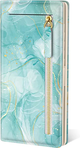 Vista 12 de Billetera de cuero genuino de lujo para mujer con bloqueo RFID, compacta, plegable, con ventana para identificación, Gato negro, Moderno