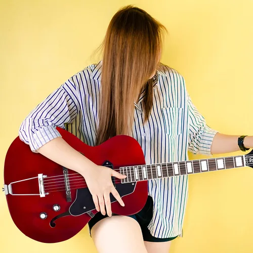 Vista 9 de Guitarra eléctrica de jazz Grote de cuerpo hueco con herrajes cromados P90 (ROJO)