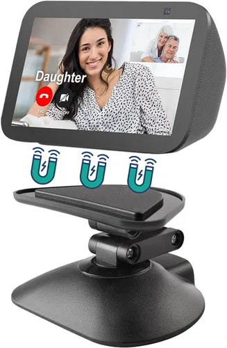Vista 4 de Soporte para Echo Show 5 (3ª generación) y teléfono celular, soporte de altavoz inteligente de altura ajustable, base magnética antideslizante