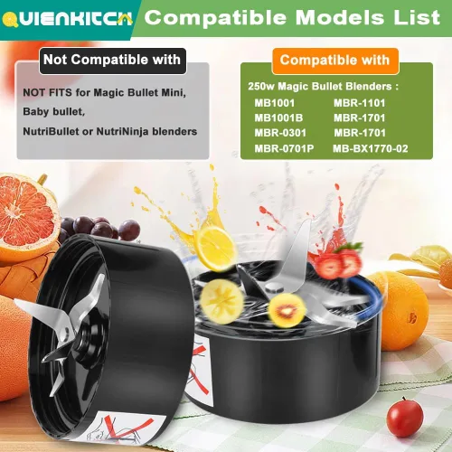 Vista 4 de Cuchillas para licuadora, paquete de 2 piezas de repuesto compatibles con Magic Bullet 250W MB1001, acero inoxidable y plástico con juntas