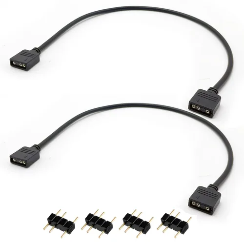 Vista 2 de Paquete de 2 cables de extensión ARGB de 11.8 pulgadas, divisor hembra a hembra, sincroniza ventiladores ARGB de PC y serie LED (5V 3 pines)