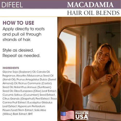 Vista 8 de Difeel Mezcla de aceite para el cabello de Macadamia - Tamaño de viaje 2.5 oz.