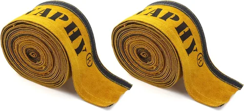 Vista 8 de TIG - Funda para cable de soldadura para antorcha de soldadura, paquete de 2 fundas amarillas de cuero resistente al fuego de 137 x 4 pulgadas