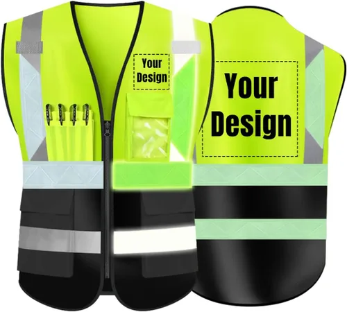 Vista 11 de Chaleco de seguridad de alta visibilidad Personaliza tu logotipo chaleco de seguridad protector, Negro