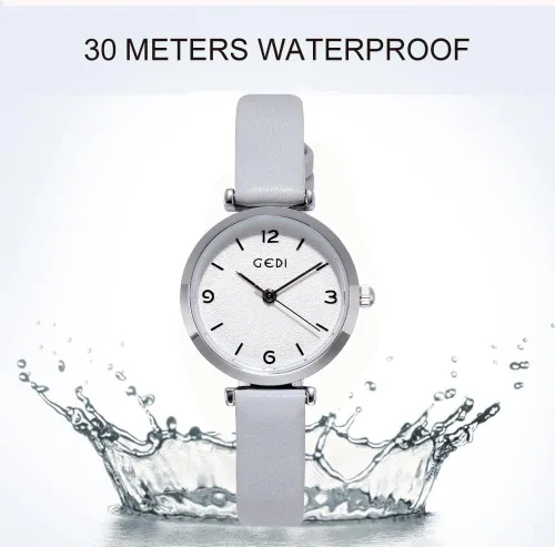 Vista 4 de Relojes para mujer, correa de cuero, elegante, simple, para niñas, relojes de cuarzo para damas, 30M, impermeables, analógicos para mujeres