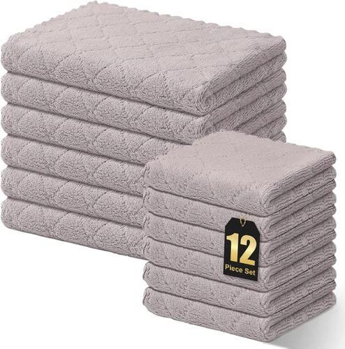 Vista 17 de Homaxy - Paquete de 12 trapos de cocina (13 x 19 pulgadas, marrón), de terciopelo coral supersuaves y absorbentes para lavar platos, paño