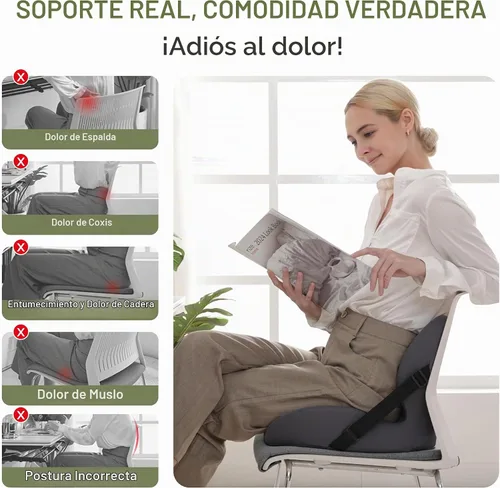 Vista 8 de EGOHOME Cojín de asiento en forma de L para silla de oficina y coche, cojín de coxis de espuma viscoelástica con soporte lumbar - Alivia el dolor