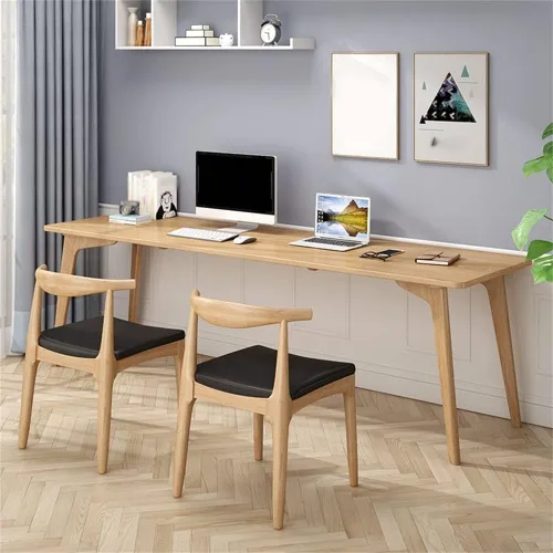 Vista 3 de LAKIQ Escritorio de madera maciza de pino, moderno, rectangular, para oficina en casa, mesa de trabajo, escritorio para computadora, mesa de Natural