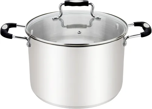 Vista 8 de Millvado Olla grande de acero inoxidable de 11 cuartos de galón, olla de cocción grande, tapa de vidrio transparente y marcas de medición, orificio