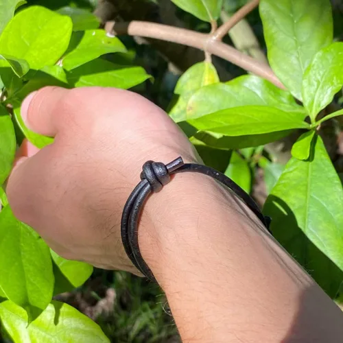 Vista 26 de 3 mm Men Genuine Leather Bracelet - Handmade Adjustable Cuff, Mens Minimalism Leather Wrap Wristband, Simple Accessories, Premium Leather, Women
