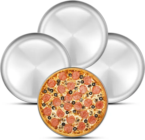 Vista 9 de Deedro Bandeja para hornear pizza, bandeja de pizza de acero inoxidable de 10 pulgadas, bandeja redonda para horno de pizza para el hogar