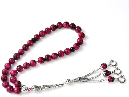 Vista 5 de TAS B Tasbih - Cuentas de oración, 33 piedras de ojo de tigre rosa (33 cuentas de 0.394 in) - Rosario musulmán Masbaha - Zikr, Dhikr Subha - Capilla