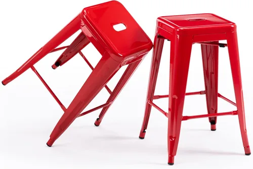 Vista 29 de Vogue Furniture Direct 24" Taburetes de bar de metal sin respaldo negros para interiores/exteriores, altura para encimera con asiento cuadrado
