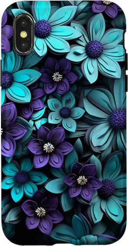 Vista 5 de Purple Flowers Teal Blue Floral Cute Botanical Garden Print Case for iPhone 17
