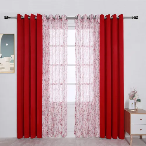 Vista 27 de BONZER Cortinas para Mezclar y Combinar - 2 Piezas de Cortinas Transparentes con Estampado de Ramas y 2 Piezas de Cortinas Opacas para Dormitorio