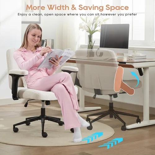 Vista 5 de IPKIG Silla cruzada con brazos abatibles ajustables, silla de tocador con ruedas, cómoda silla de escritorio con almohada lumbar, silla de oficina