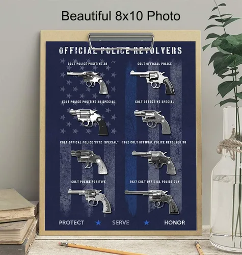 Vista 3 de Póster de pistola de policía – 8 x 10 pulgadas de línea azul fina, impresión artística para decoración de pared de recinto, oficina, regalo