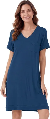 Vista 39 de WiWi - Camisón de viscosa de bambú para mujer, manga corta, con cuello en V, ropa de dormir, tallas grandes, S-4X, A-aqua