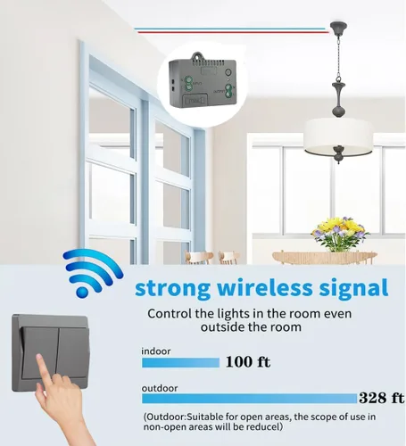 Vista 4 de GLOBELEC Interruptor de luz inalámbrico autoalimentado (sin batería), control remoto con rango de 328 pies, kit receptor de control remoto de pared