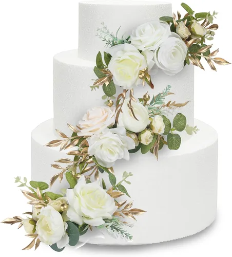Vista 9 de Rinlong 3Pcs Premade Cake Flowers, Pampas Beige Wedding Cake Decor Beige y almendra