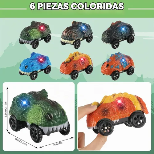 Vista 7 de Skylety 6 Pack Dino Race Cars LED Compatible with Most Tracks,Dinosaur