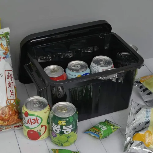 Vista 4 de Caja de almacenamiento de plástico negro de 6 cuartos de galón con asas, 6 paquetes