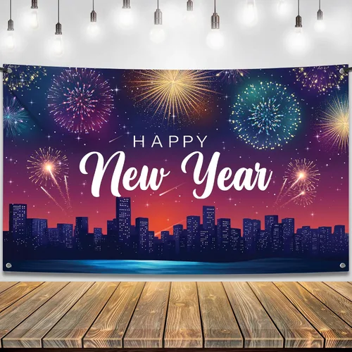 Vista 9 de KatchOn, Cartel XtraLarge de Feliz Año Nuevo – 72 x 44 pulgadas Fondo de fuegos artificiales de Año Nuevo para decoraciones de Año Nuevo 2026