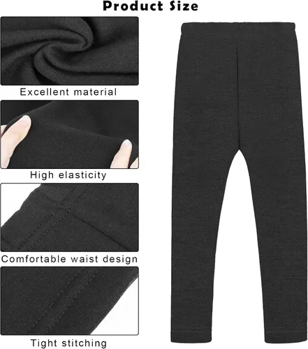 Vista 3 de TODDOR Paquete de 3 leggings de invierno con forro polar para niñas, elásticos, pantalones de terciopelo sólido, mallas cálidas y suaves para niños