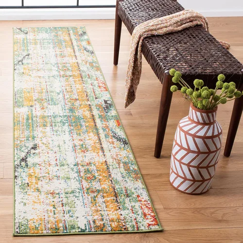 Vista 6 de SAFAVIEH Madison Collection - Alfombra decorativa de 2 pies 2 pulgadas x 4 pies, verde y naranja, diseño tribal envejecido, no desprende pelusa