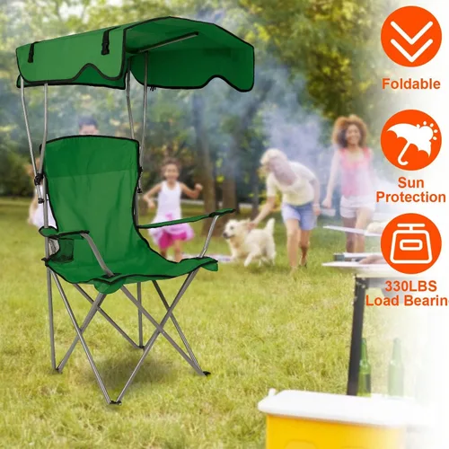 Vista 4 de iMounTEK Silla de campamento plegable con toldo para campamento con sombra, protección solar, sillón reclinable con bolsa de transporte, asiento