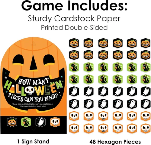 Vista 5 de Big Dot of Happiness Jack-O'-Lantern Halloween - Caza del tesoro para fiestas de Halloween para niños, 1 soporte y 48 piezas de juego, juego