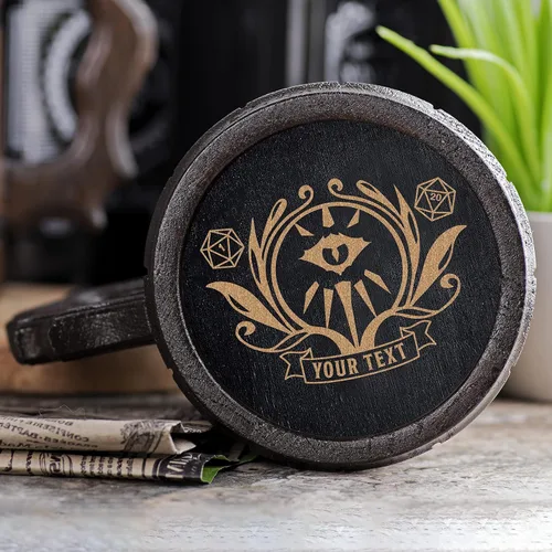 Vista 5 de Taza de cerveza de clase Warlock de 17 onzas, regalo de fiesta de mazmorras y dragones para amantes de dnd, taza de cerveza de madera personalizada