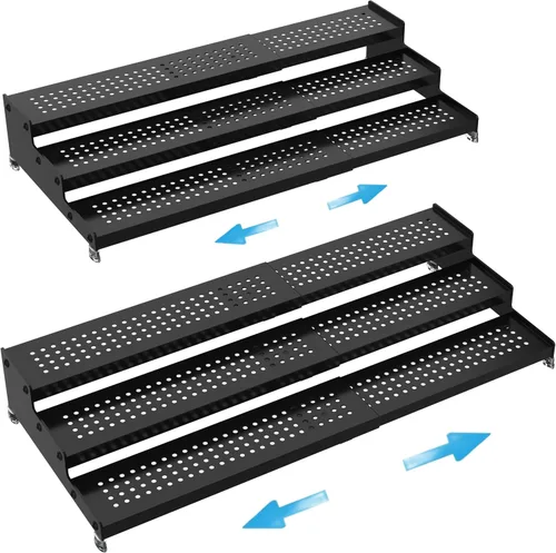 Vista 7 de Organizador de especias expandible con estante de 3 niveles, diseño moderno resistente, antideslizante y visibilidad, ideal para gabinetes de Negro