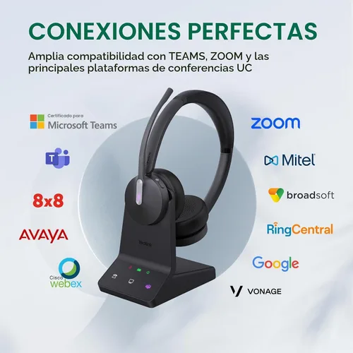 Vista 8 de Yealink WH64 Dual UC DECT & Bluetooth Wireless Headset for Phone PC Mobile