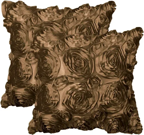 Vista 12 de PiccoCasa 2 fundas de almohada con diseño de flores 3D, románticas fundas de cojín decorativas de satén, funda de almohada con rosas estéreas