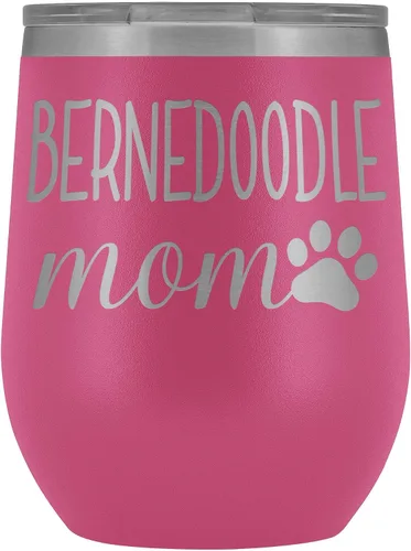 Vista 11 de Bernedoodle Mom Wine Tumbler, Personalized Doodle Dog Mom Wine Tumbler With Lid, Dog Mom Stainless Steel Wine Glasses Insulated Wine Tumbler (Black)