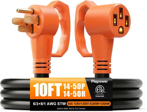 Vista 13 de Cable de extensión RV de 25 pies, 50 amperios, NEMA 14-50P a 14-50R 2-Negro naranja