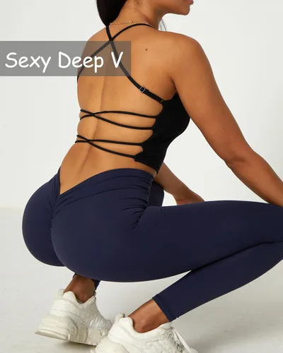 Vista 4 de Danysu Leggings suaves con espalda en V para mujer, mallas suaves de cintura alta para entrenamiento, gimnasio, yoga