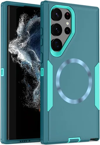 Vista 26 de Funda diseñada para Samsung Galaxy S22 Ultra, magnética, protección contra caídas de servicio pesado, protección de doble capa, compatible