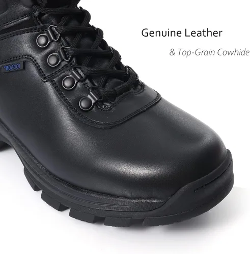 Vista 2 de IODSON Botas de senderismo impermeables para hombre, botas de trabajo de cuero resistente a pinchazos