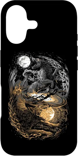 Vista 32 de Funda para iPhone 16 Lobo Viking Wolf Norse Mythology Pagan Ragnarok Wolves