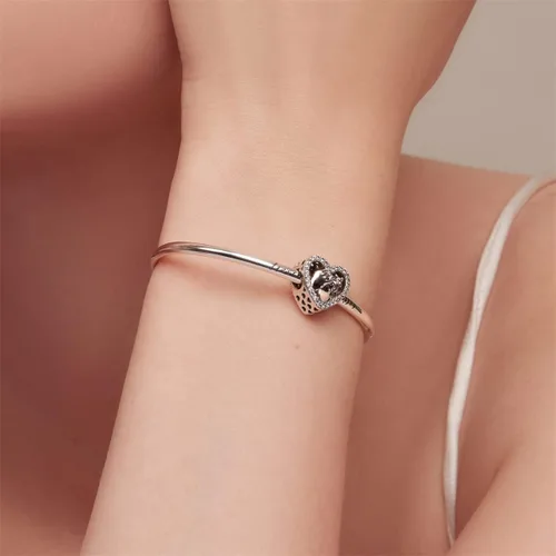 Vista 2 de BISAER Abalorio de plata de ley 925 con cuentas de cristal azul Hamsa para pulsera Pandora