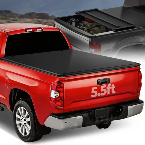 Vista 14 de Auto Dynasty - Cubierta suave de tres pliegues para plataforma de camioneta, compatible con Toyota Tundra 2014-2019, plataforma Fleetside/Styleside