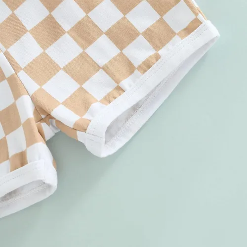 Vista 7 de Pantalones cortos de verano para bebé, con estampado a cuadros, de algodón, casuales, cintura elástica, pantalones cortos para correr