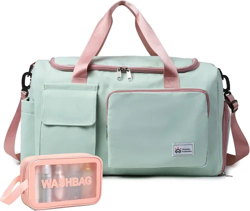 Vista 14 de Bolsa de Gimnasio Pequeña para Mujer, Bolsa de Lona de Viaje, Bolsa de Fin de Semana con Compartimento para Zapatos