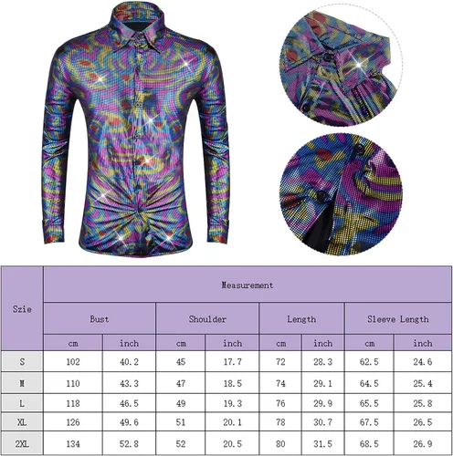 Vista 2 de JieyueJewelry 4 piezas de disfraz de discoteca de los años 70 para hombre, disfraz de discoteca con lentejuelas, camisa brillante de manga larga